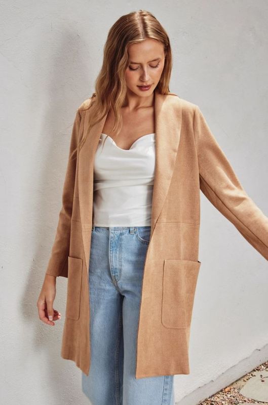 Textured Scuba Open Front Coat