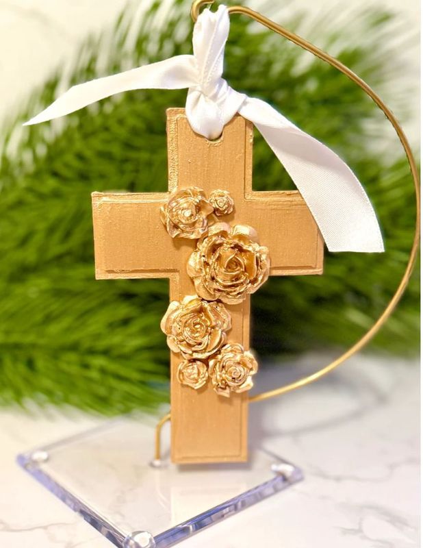 Cross with Blooms Ornament