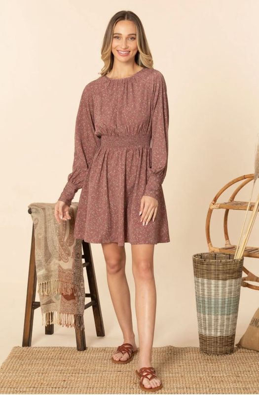 Floral Long Sleeve Peasant Dress