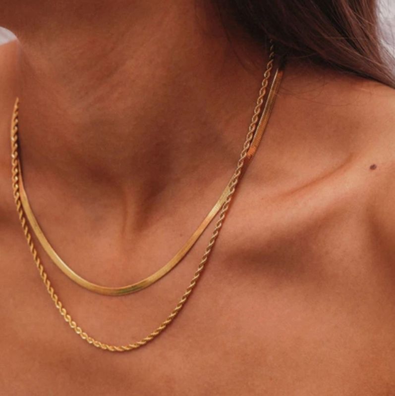 18K Gold Plated Stainless Steel 2 Chain Necklace