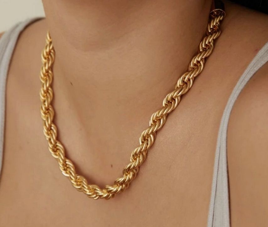 18K Gold Plated Stainless Twisted Rope Chain Necklace