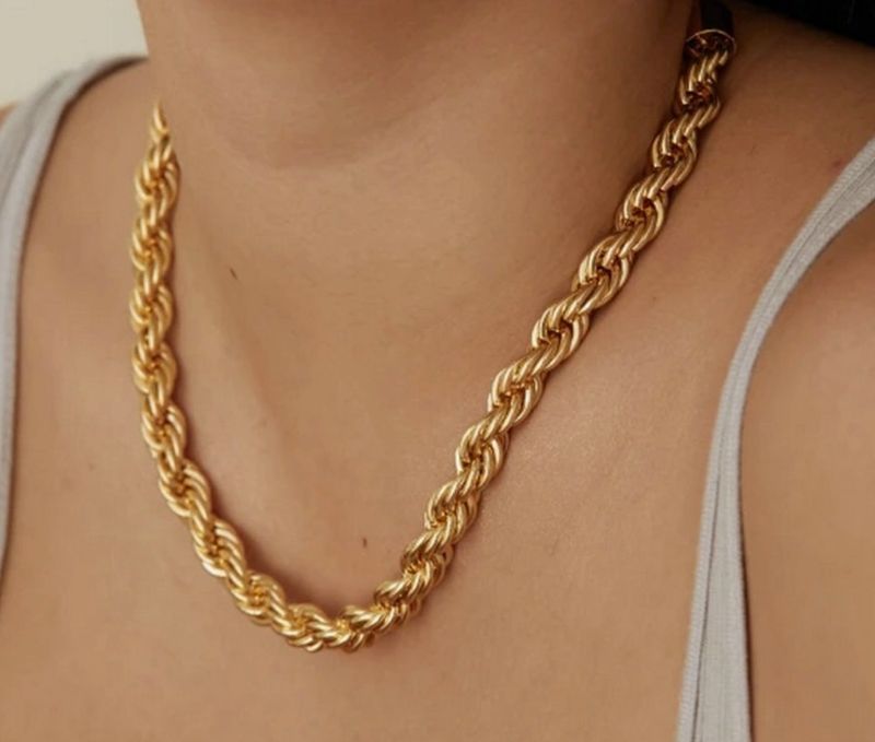 18K Gold Plated Stainless Twisted Rope Chain Necklace