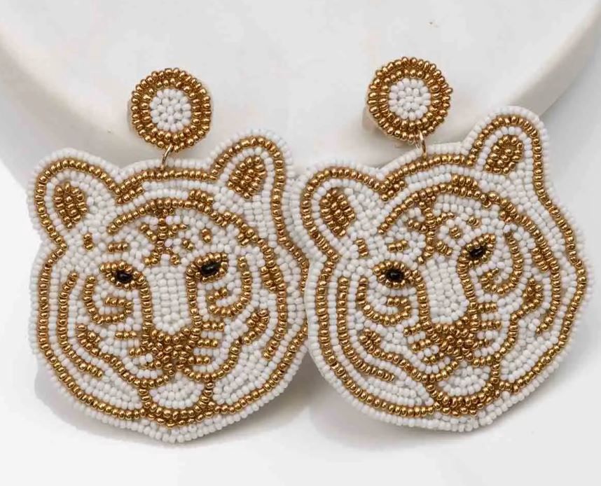 Tiger Face Beaded Earrings
