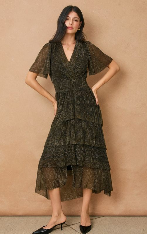 Meteor Cinched Waist Tiered Maxi Dress