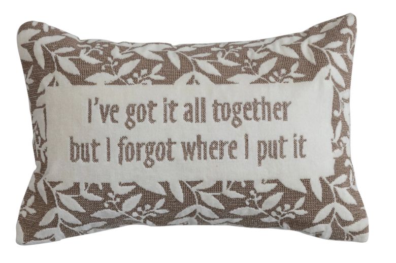 Cotton Velvet Embroidered Lumbar Pillow with Botanical Pattern