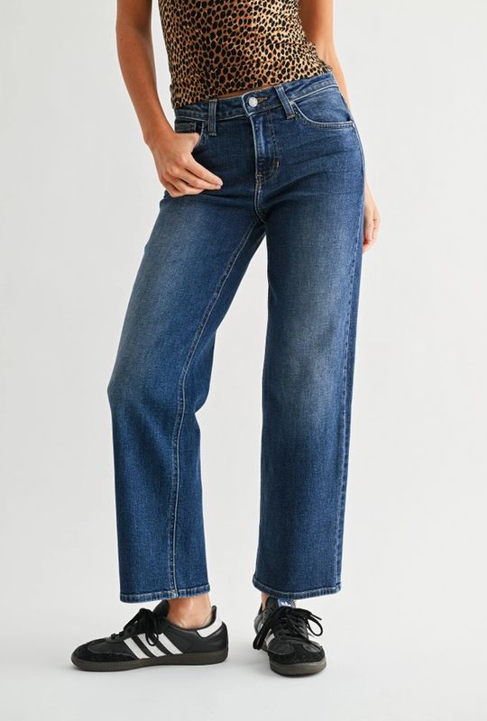 Mid Rise Slim Wide Leg - Dark Wash
