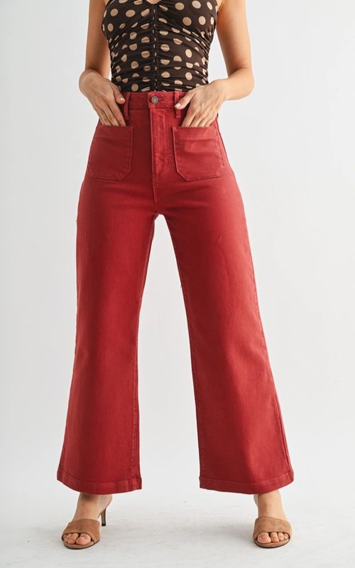 Patch Pocket Wide Leg - Burgundy
