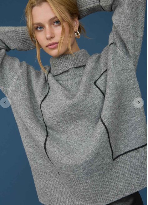 Turtleneck Contrast Line Details Knit Sweater