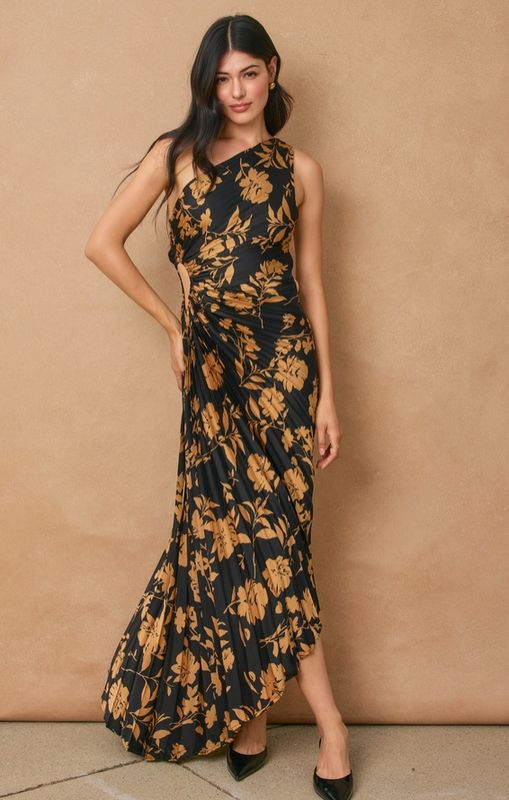 Undeniable Icon Asymmetrical Pleated Maxi Dress