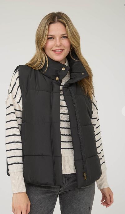 Solid Zip Up Puffer Vest