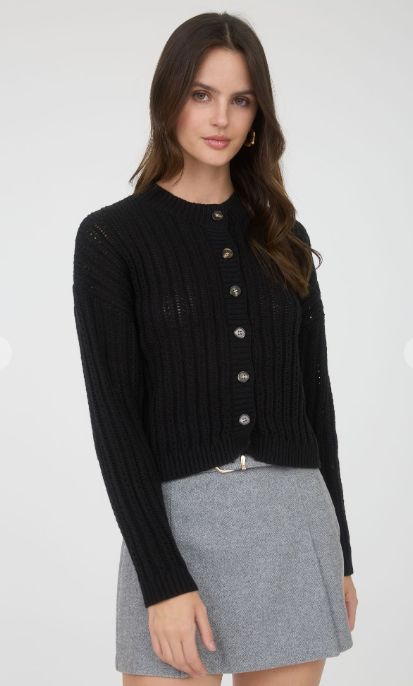 Round Neck Button Down Sheer Cable Knit Cardigan