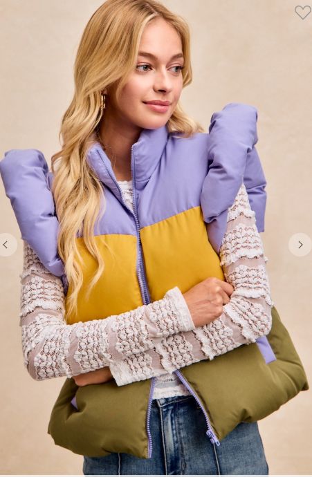 Mardi Gras Colors Block Puffer Ruffled Detail