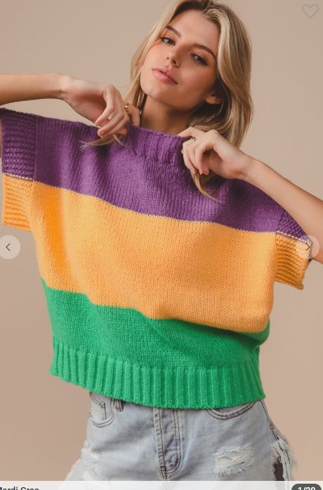 Mardi Gras Color Block Drop Shoulder Sweater Top