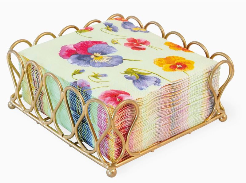 Paper Cocktail Napkin Metal Caddy Ribbon Gold