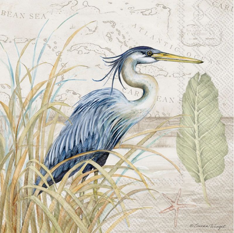 Paper Cocktail Napkins Pk of 20 Blue Heron On Grass-Coastal