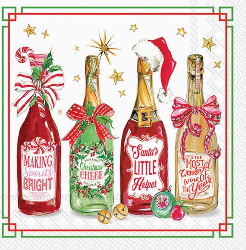 Paper Cocktail Napkins Pk/20 Christmas Bottles Christmas