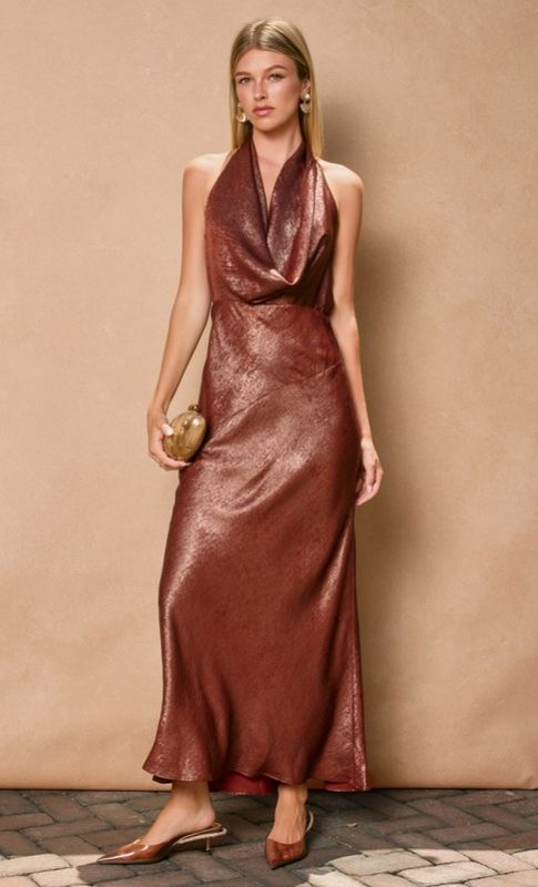 Too Precious Draped Halter Neck Maxi Dress - Sunset/Gold