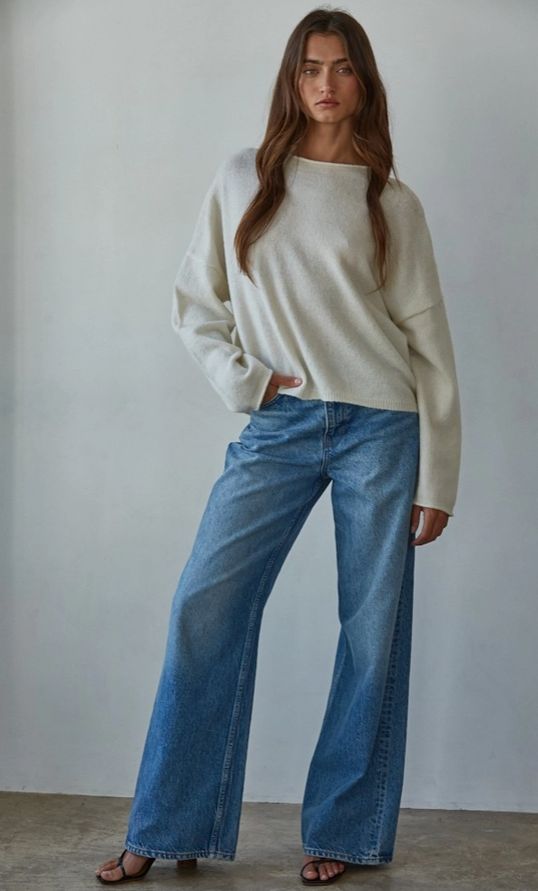 Knit Sweater Rolled Round Neck Pullover Top