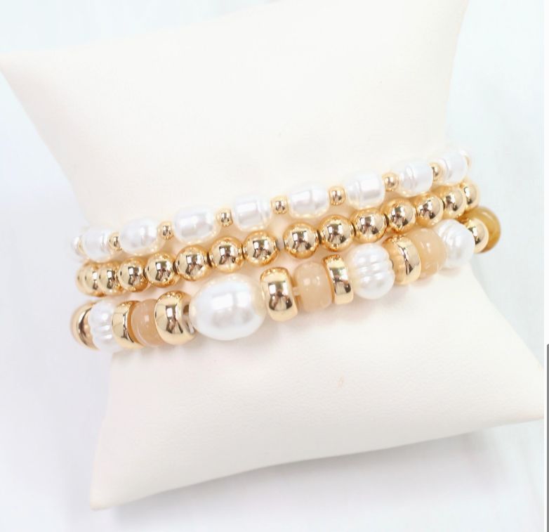 Bowie Bead and Pearl Stretch Bracelet Set