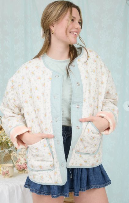 Floral Quilted Plaid Lined Jacket