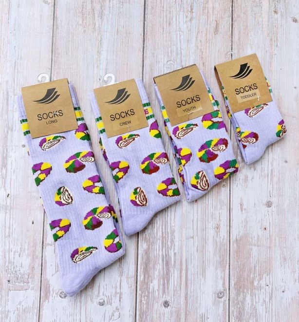 Lavender Let Them Eat King Cake Ribbed Socks - Toddler Size