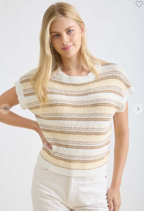 Multi-Color Stripe Short Sleeve Knit Pullover
