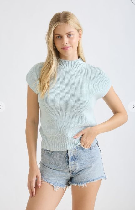 Mock Neck Extended Shoulder Knit Pullover Sweater