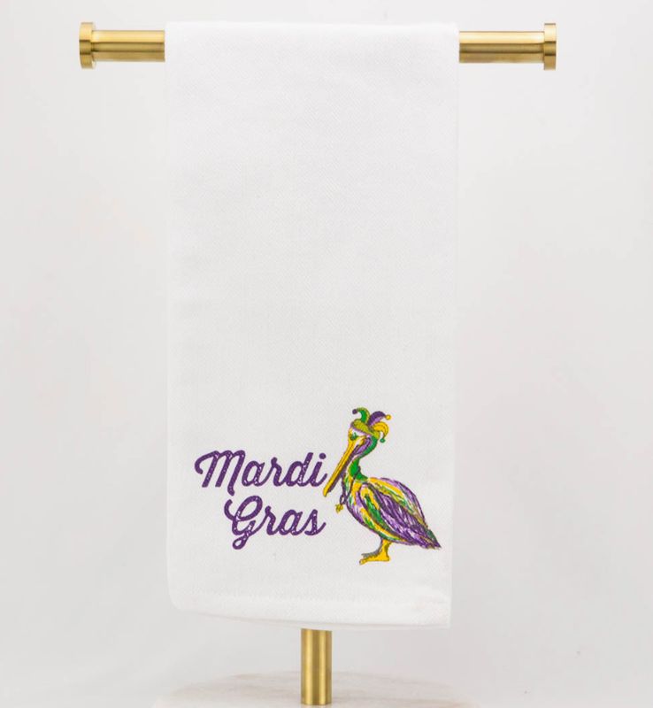 Mardi Gras Pelican Hand Towel