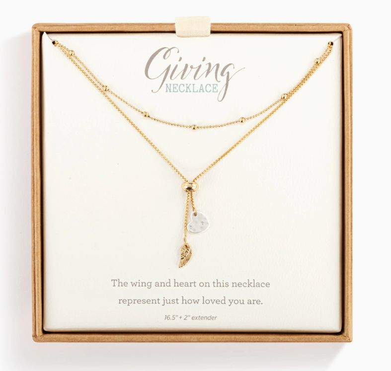 Lariat Charm Necklace - Heart and Wing