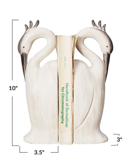 Resin Heron Shaped Bookends, Set of 2