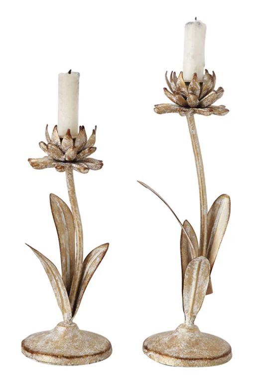Metal Flower Taper Holders, Set of 2
