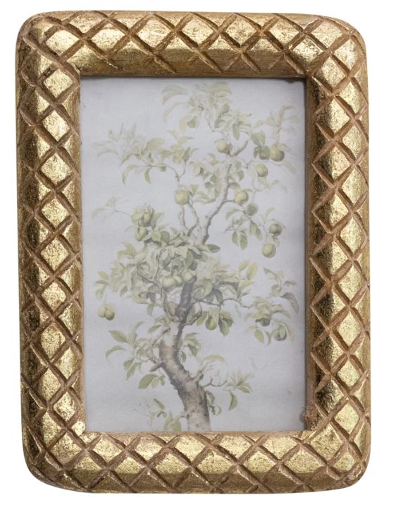 Carved Mango Wood Photo Frame w/ Diamond Pattern