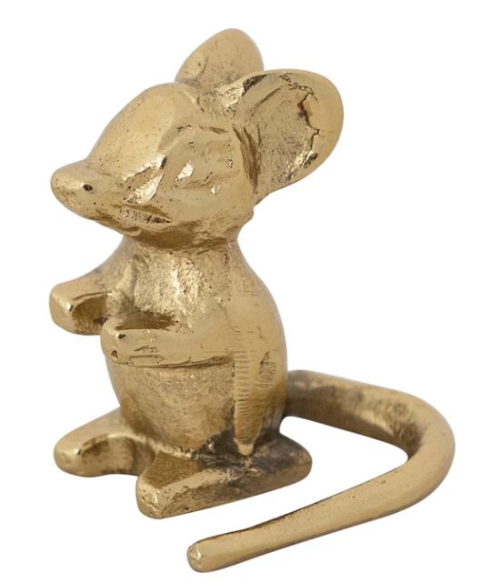 Cast Aluminum Mouse, Antique Gold Finish