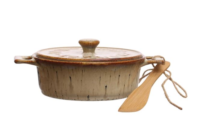 Stoneware Brie Baker w/ Bamboo Spreader