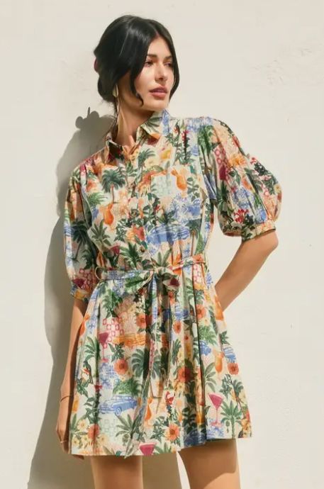 Cabana Crush Cotton Puff Sleeve Mini Shirt Dress