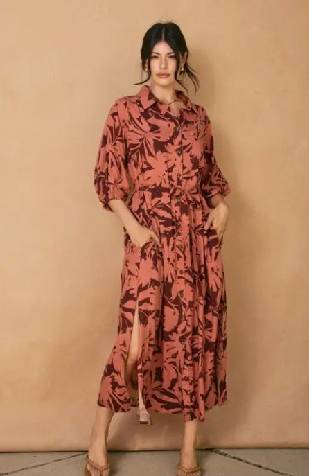 Spiced Petals Longline Shirt Dress