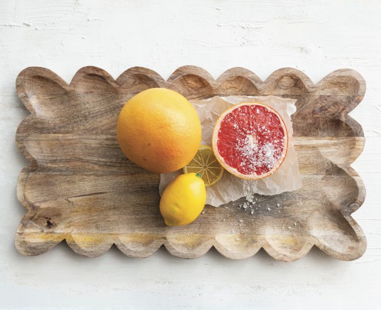 Mango Wood Tray w/ Scalloped Edge