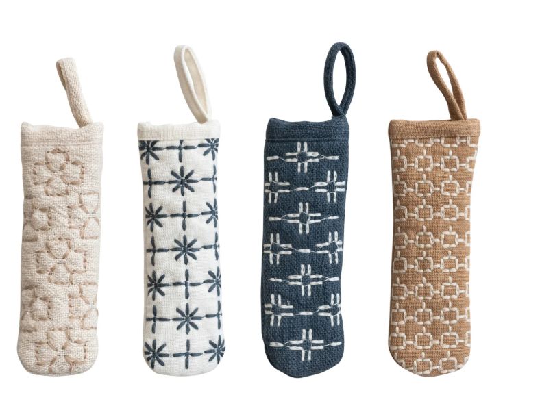 Cotton Pot Handle Cover with Embroidered Pattern &amp; Loop