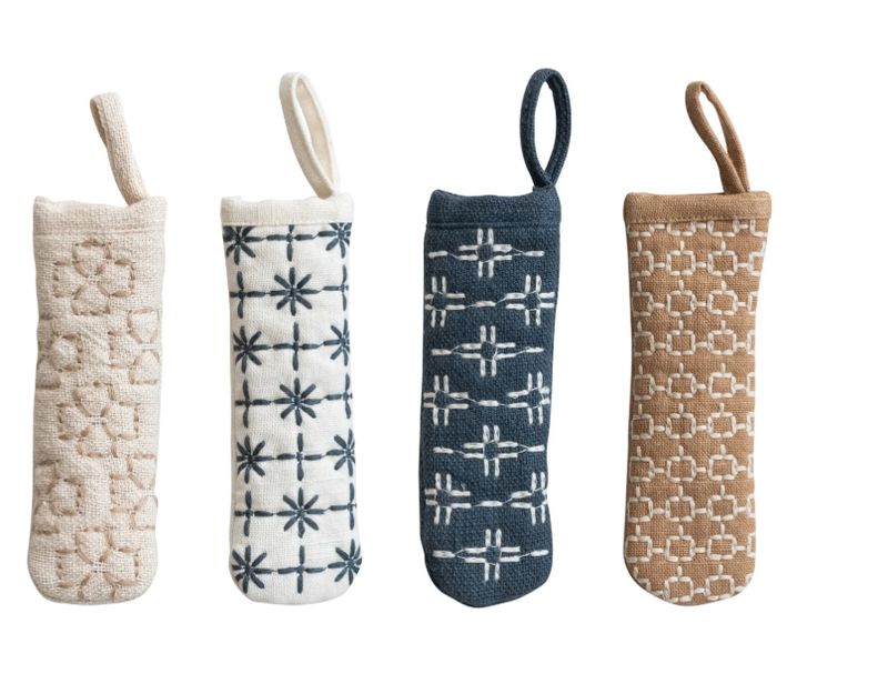 Cotton Pot Handle Cover with Embroidered Pattern &amp; Loop