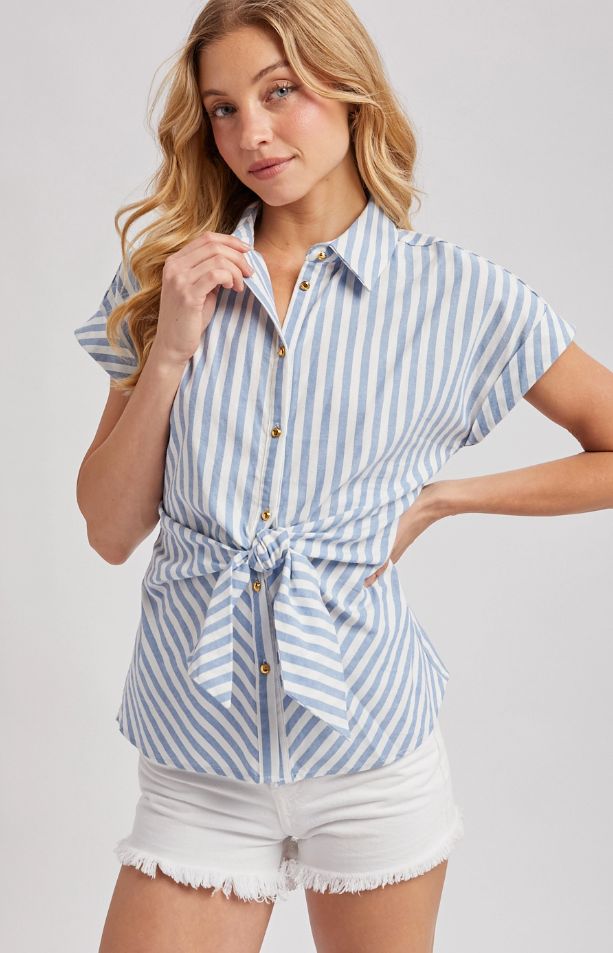Stripe Knotted Button Down Shirt