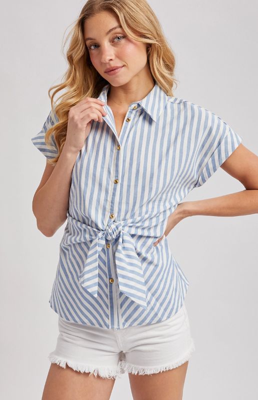 Stripe Knotted Button Down Shirt