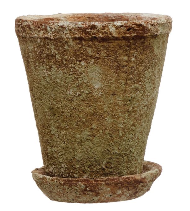 Distressed Cement Planter with Saucer