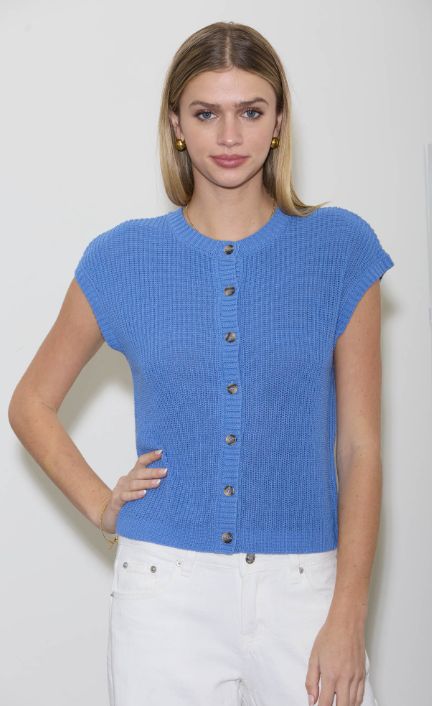 Short Sleeve Button Down Knit Cardigan Vest