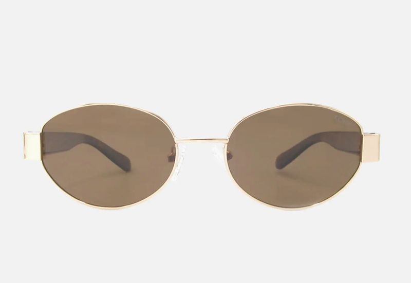 Coco Amber Polarized Oval Metal Fashion Sunglasses