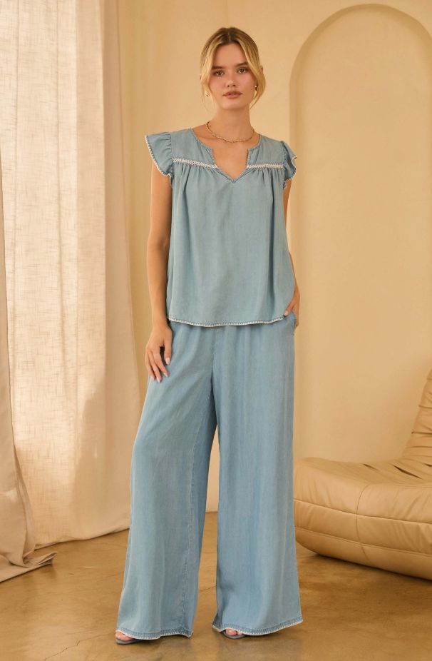 Washed Tencel Embroidered Top