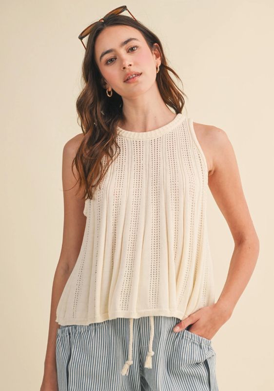 Sleeveless Pointelle Sweater Knit Tank - Pale Ivory