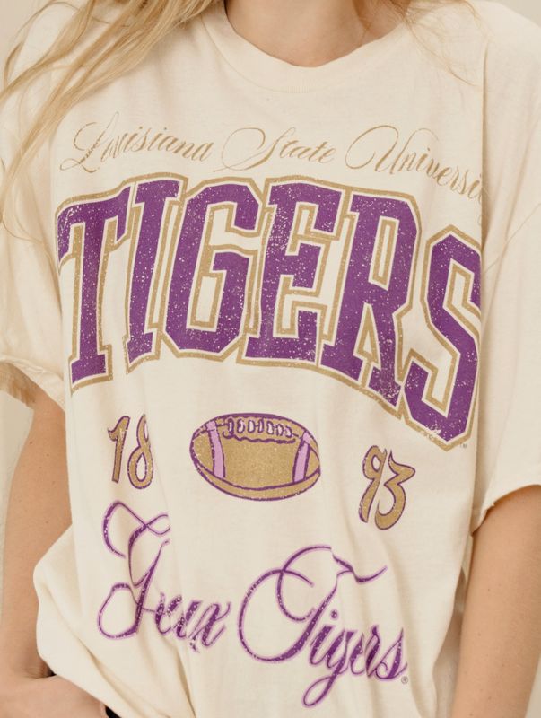 Geaux Lsu Tigers Wave Arch Off White Thrifted Tee