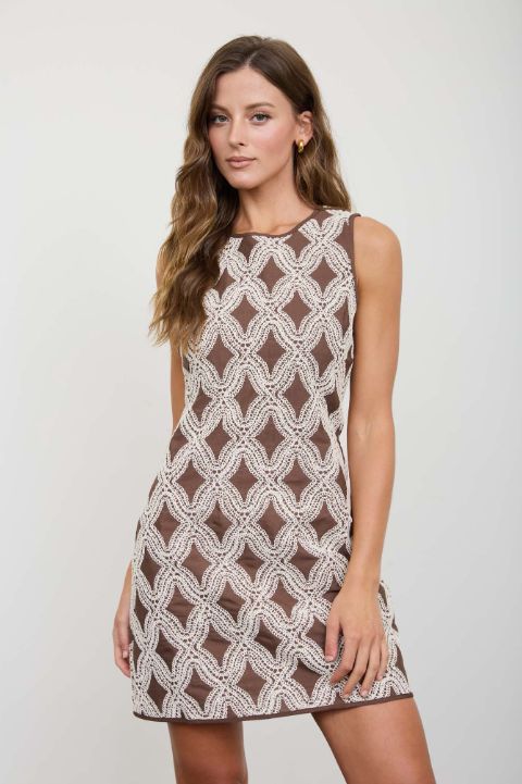 Textured Geometric Sleeveless Mini Dress