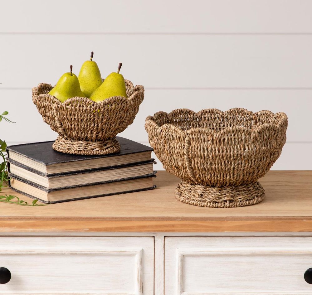 Scalloped Edge Seagrass Bowl- Large