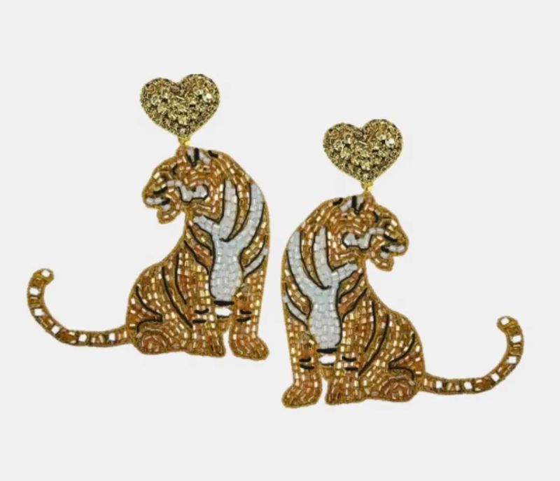 Gold Tiger Gameday Beaded Earrings